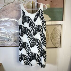 NWT Anthropologie Maeve Womens Sequin Zebra Sleeveless Dress Black White Medium